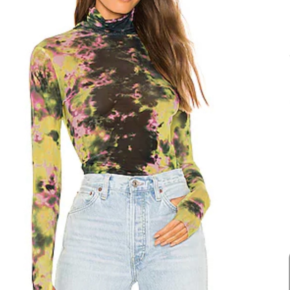 Like new, AFRM mesh Zadie top in Limelight tie dye